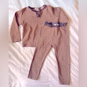 Zara Toddler Girls Mauve Pink Floral Print Shirt and Pants Set, Size 2-3 years